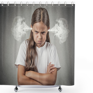 Personality  Angry Young Girl Blowing Steam From Ears Shower Curtains
