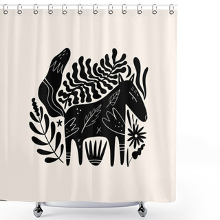 Personality  Foxe Woodland Animal Drawing In Ornate Rural Folk Scandinavian Style. Shower Curtains