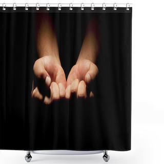 Personality  Praying Hands In Black Background Shower Curtains