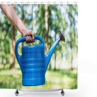 Personality  Partial View Of Man Holding Blue Watering Can Shower Curtains