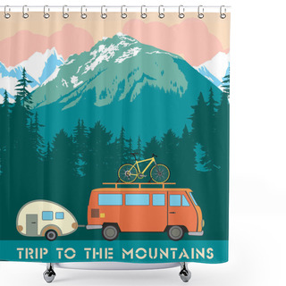 Personality  Retro Print Trip To The Mountains Shower Curtains