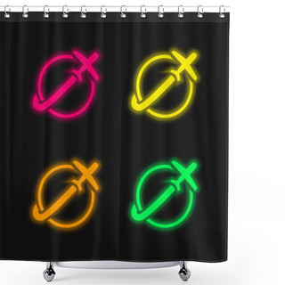 Personality  Airplane Travelling Around Earth Four Color Glowing Neon Vector Icon Shower Curtains