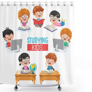 Personality  Vector Illustration Of Kids Studying Shower Curtains