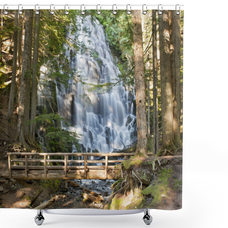 Personality  Ramona Falls By The Wooden Bridge In Oregon Shower Curtains