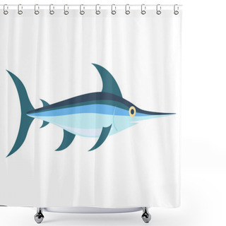 Personality  Swordfish Flat Vector, Isolated On White Background Shower Curtains