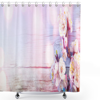 Personality  Pink Blossoms On Wooden With Bokeh Lights Shower Curtains