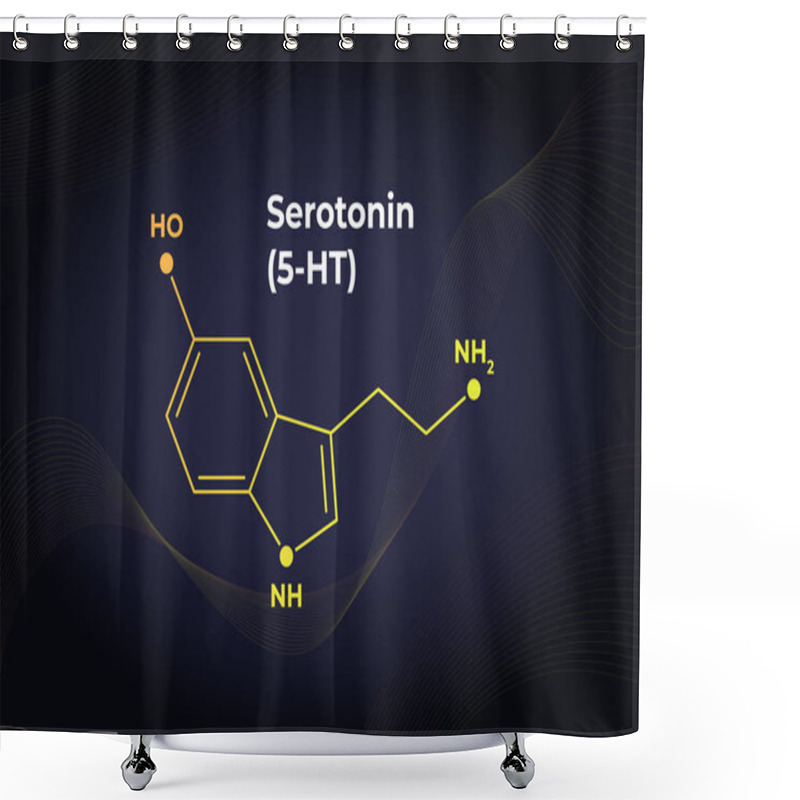 Personality  Vector Hormones Blend Banner Template. Seratonin (5-HT) Structure On In Modern Gradient 3d Background. Hormone Assosiated With Happines Feeling, Depression. Design For Science, Education, Presentation Shower Curtains