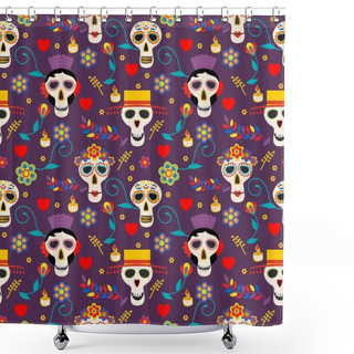 Personality  Day Of The Dead Seamless Pattern. Dia De Los Muertos Mexican Festival Shower Curtains