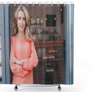 Personality  Smiling Woman With Crossed Arms Shower Curtains