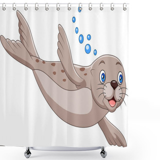 Personality  Vector Illustration Of Cartoon Seal Swimming On White Background Shower Curtains