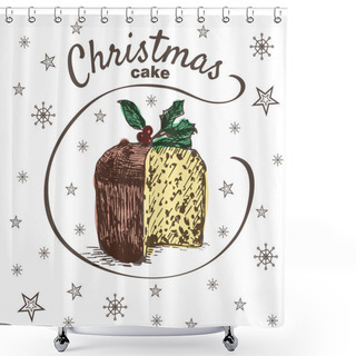Personality  Vector Colorful Illustration Of Christmas Cake With Raisins Shower Curtains