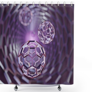 Personality  Fullerene Buckyballs Inside Of The Carbon Nanotube As Drug Delivery System  3d Rendering Shower Curtains