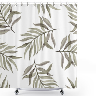 Personality  Watercolour Hand Painted. Seamless Pattern With Leaves On A White Background. Beautiful Design For Wallpapers, Textiles, Fabrics, Wrapping Paper, Background. Shower Curtains