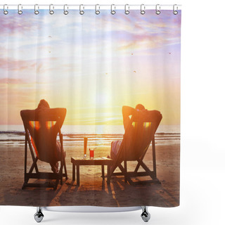 Personality  Couple Enjoy  Sunset  On The Beach Shower Curtains