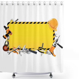Personality  Vector Construction Frame With Tools Shower Curtains