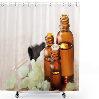 Personality  Royal Green Hojari Frankincense Essential Oil In The Bottle Shower Curtains