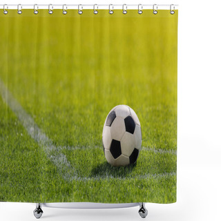 Personality  Soccer Ball On Grass Shower Curtains