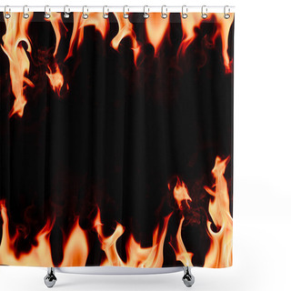 Personality  Close Up View Of Burning Orange Flame With Blank Space In Middle On Black Background Shower Curtains