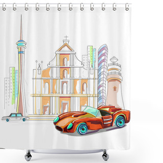Personality  Macau Cityscape Background Shower Curtains