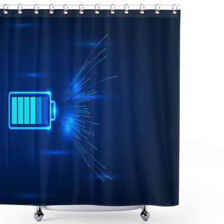 Personality  Battery Technology With Striding Lines The Concept Of Transferring The Energy Contained In The Battery To Electrical Devices Continues To Work. Vector Technology Illustration In Blue Tones. Shower Curtains