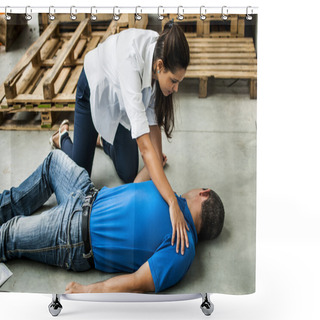 Personality  Girl Assisting An Unconscious Guy Shower Curtains