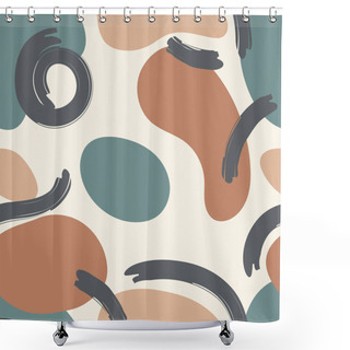 Personality  Abstract Seamless Spotted Pattern With Flowing Shapes And Calligraphic Brush Strokes. Vector Background Collage Shower Curtains