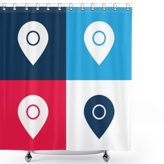 Personality  Big Map Locator Blue And Red Four Color Minimal Icon Set Shower Curtains