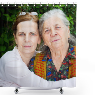Personality  Family - Middle Age Daughter And Senior Mother Shower Curtains