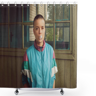 Personality  The Girl In The Nineties Inflates Chewing Bubble Shower Curtains
