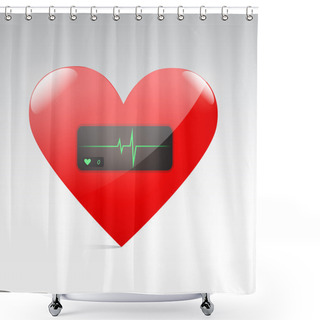 Personality  Red Heart With Pulse. Vector Shower Curtains