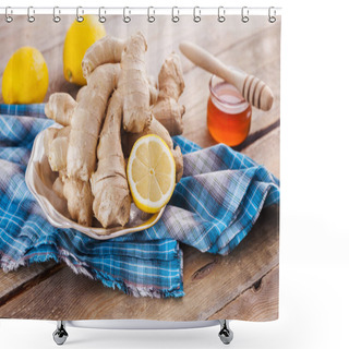 Personality  Ginger Roots With Honey And Lemon  Shower Curtains