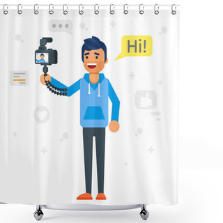 Personality  Handsome Man Records Video Blog. Shower Curtains
