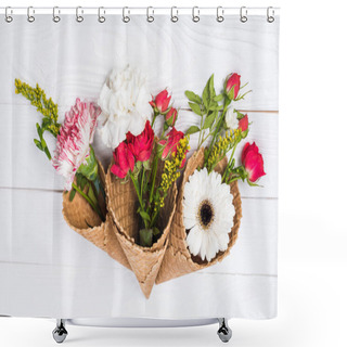 Personality  Flowers In Waffle Cones  Shower Curtains