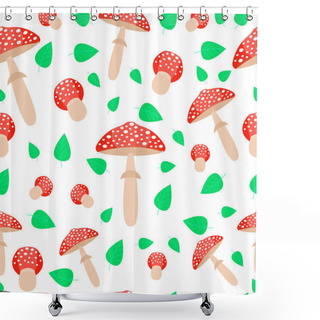 Personality  Amanita Seamless Pattern. Fly Agaric Vector Illustration. Flat Cartoon Style. Shower Curtains