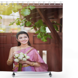 Personality  Beautiful Thai Girl In Thai Traditional Costume Shower Curtains