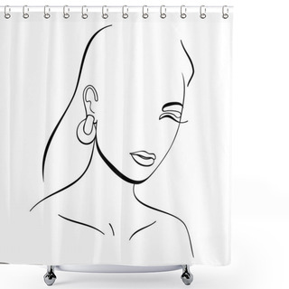 Personality  Fashion Lineart Portrait Of Young Beautiful Woman Shower Curtains