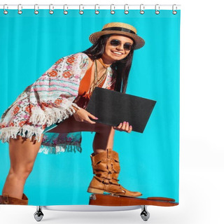 Personality  Hippie Tourist With Black Board And Suitcase   Shower Curtains