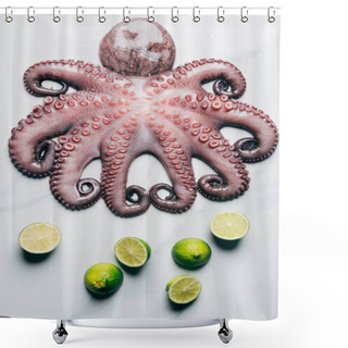 Personality  Top View Of Big Octopus And Limes On Light Marble Surface Shower Curtains