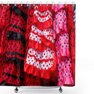 Personality  Red Pink Gipsy Costumes Of Flamenco Dancer Shower Curtains