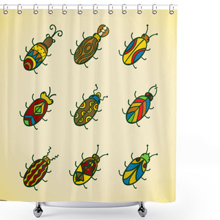 Personality  Cute Bugs. Cartoon Vector Set Shower Curtains