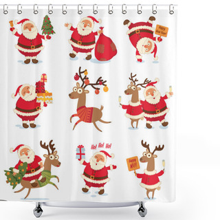 Personality  Santa Claus And Christmas Reindeer. Funny Cartoon Character Shower Curtains