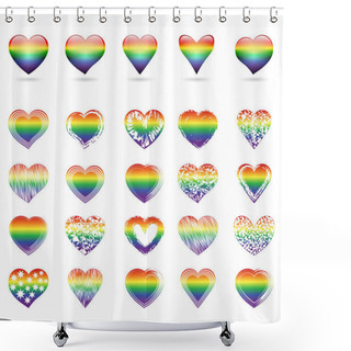 Personality  Set Of Rainbow Hearts Shower Curtains