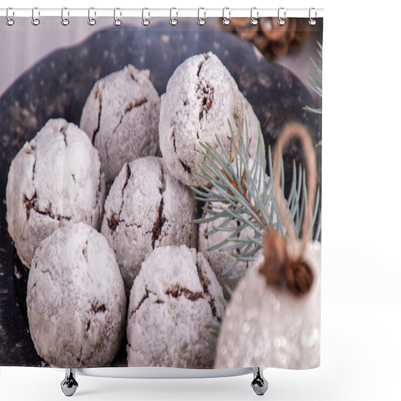 Personality  Traditional Christmas Almond Chocolate Snowballs Cookies Biscuit Shower Curtains