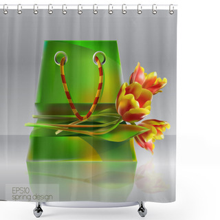 Personality  Vector Illustration Of Shopping Bag With Tulips. Shower Curtains