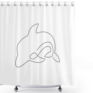 Personality  Single Continuous Line Drawing Of Friendly Cute Dolphin For Underwater Life Aquarium Logo Identity. Wild Sea Mammal Animal Concept For Circus Mascot. One Line Draw Vector Design Graphic Illustration Shower Curtains