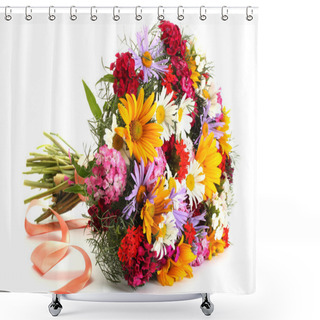 Personality  Beautiful Bouquet Of Bright Wildflowers, Isolated On White Shower Curtains