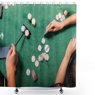 Personality  Cropped Image Of Girl And Croupier Playing Poker At Table In Casino Shower Curtains