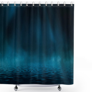 Personality  Dramatic Dark Background. Reflection Of Light On The Water. Smoke Fog, Rays, The Moon. Empty Night Scene, Landscape, River, Clouds.  Shower Curtains