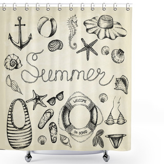 Personality  Hand Drawn Icons Summer Set. Shower Curtains