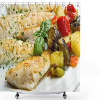 Personality  Fish Fillet With Vegetables Shower Curtains